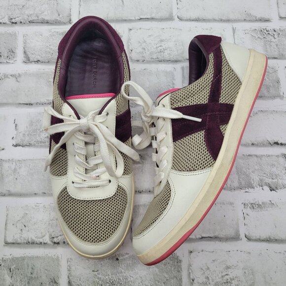 Tory Burch Hank Lace Up Fashion Sneaker Burgundy Wine Women's size 10 - Picture 1 of 9